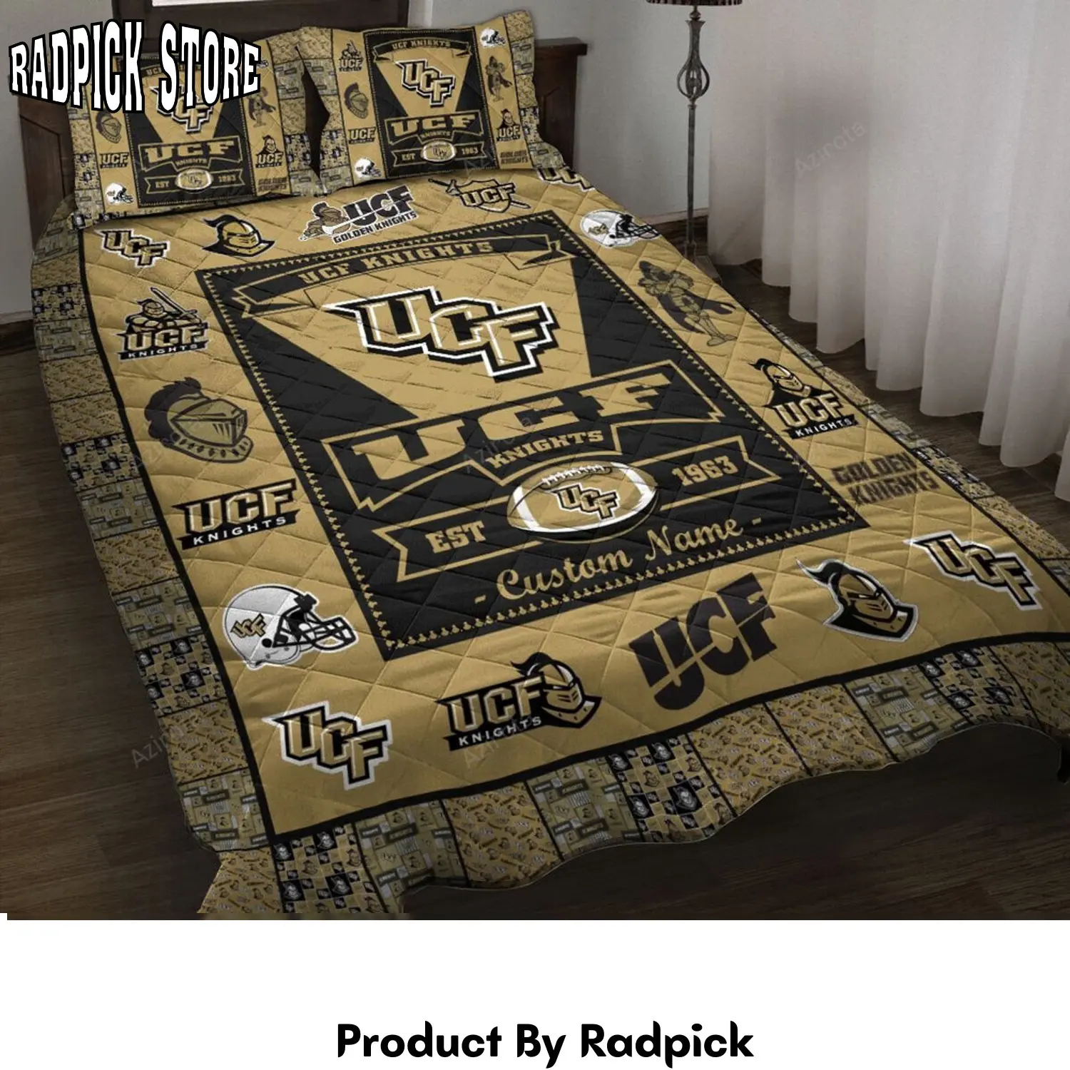 Radpick ucf knights custom name gold black bedding set rp327611